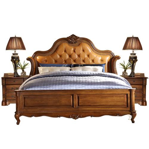 广兰美式床全实木床欧式床美式家具油蜡皮真皮